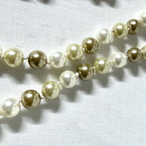 Faux Glass Pearl Necklace White Taupe 22" .925 Clasp - Picture 4 of 7